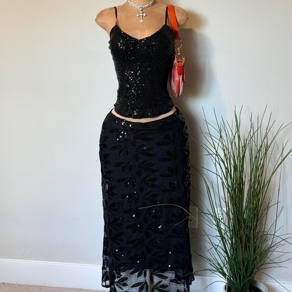 Black sequin maxi skirt